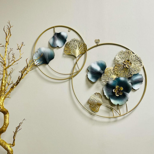 لوحة جدارية حديد بورق الشجر ذهبي و رمادي