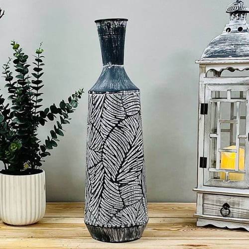 فازة حديد رمادي وابيض فخمة انتيك