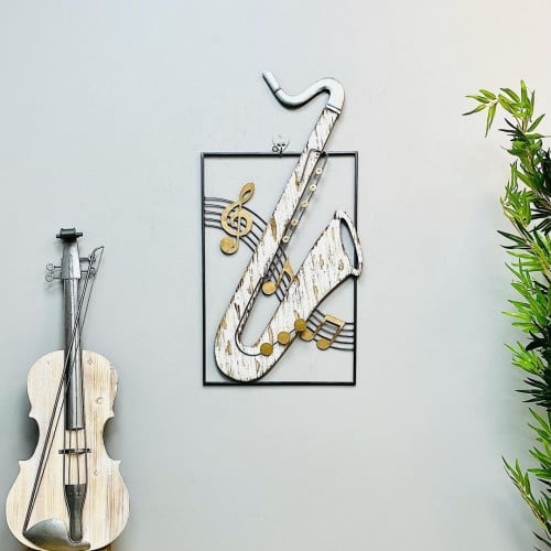 لوحة جدارية حديد فضي وذهبي وخشب ريفي انتيك للسلم ا...