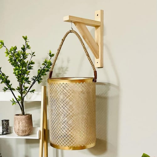 فانوس كبير سطل حديد هندي سكري وذهبي مفرغ بمسكة حبل...