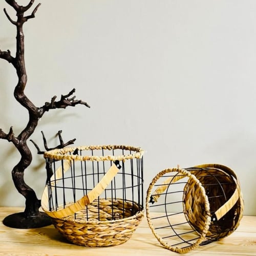 طقم قفة ورق الموز وحديد بمسكات يد 2 قطعة