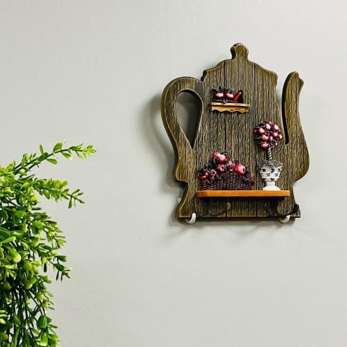 تعليقة خشب شكل ابريق ب 4 علاقات حديد برسمة سلة فوا...