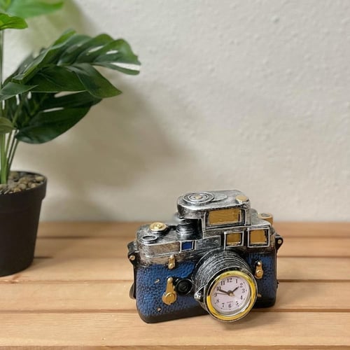 ساعة مكتب بشكل كاميرا سيراميك ازرق وفضي انتيك