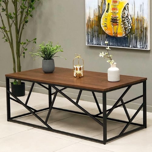 طاولة منتصف حديد سطح خشب