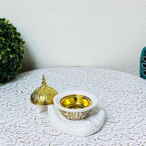مبخرة سيراميك أبيض وذهبي