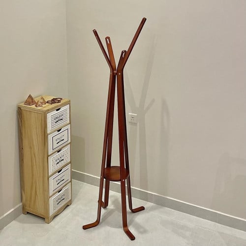 علاقة و شماعة ثياب ملابس وعبايات خشب بني باربع ارج...