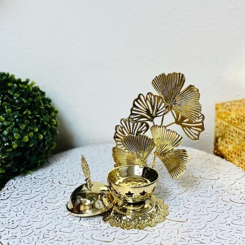 مبخرة ذهبية حديد غصن ورق شجر بنقشة نجوم وهلال فاخر...