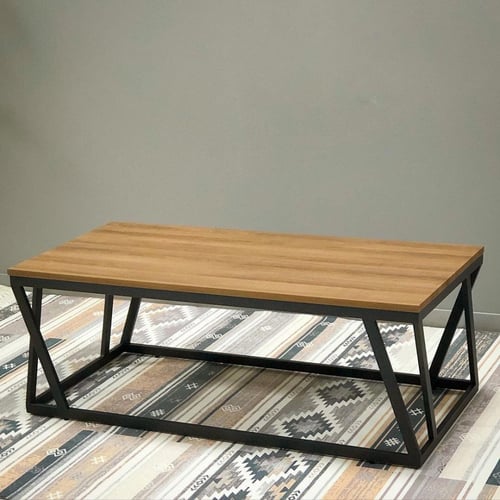 طاولة منتصف حديد سطح خشب