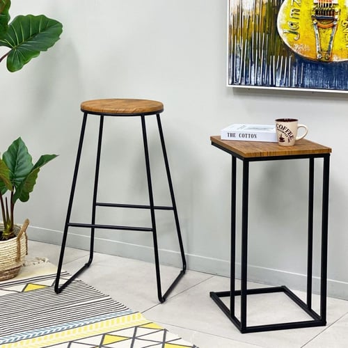 كرسي حديد و خشب مرتفع