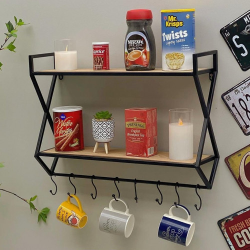 رف جداري حديد وخشب