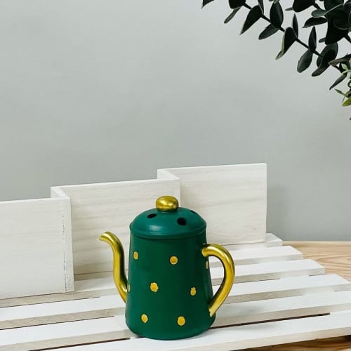 مبخرة سيراميك ابريق انتيك اخضر و ذهبي