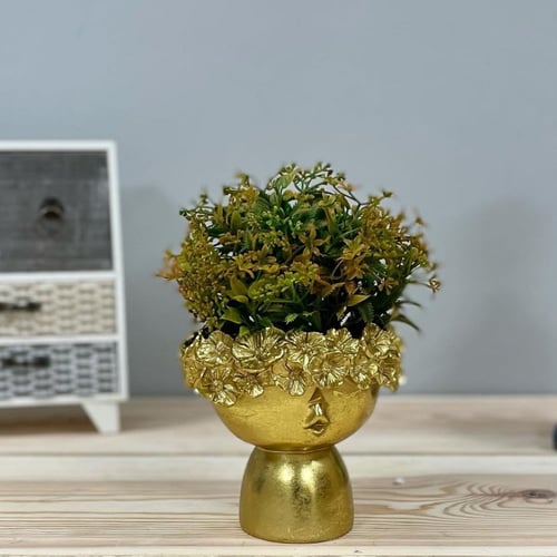 فازة انتيك سيراميك ذهبي وجه طفل بتاج ورد