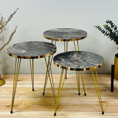 طقم طاولات خدمة وتقديم خشب رسمة رخام رمادي رصاصي م...