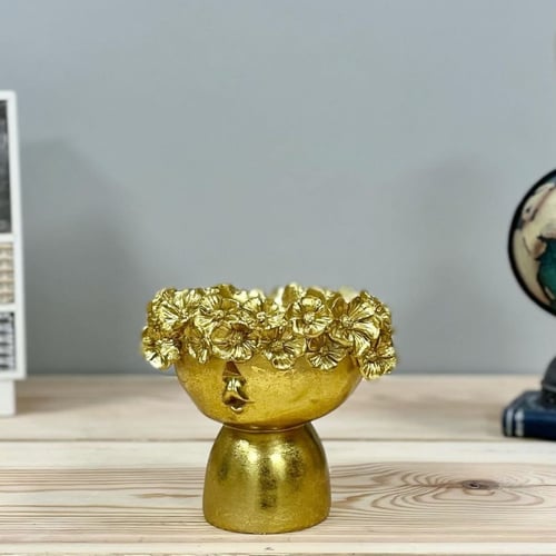 فازة انتيك سيراميك ذهبي وجه طفل بتاج ورد