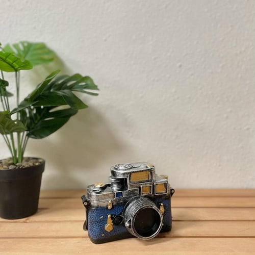 ساعة مكتب بشكل كاميرا سيراميك ازرق وفضي انتيك