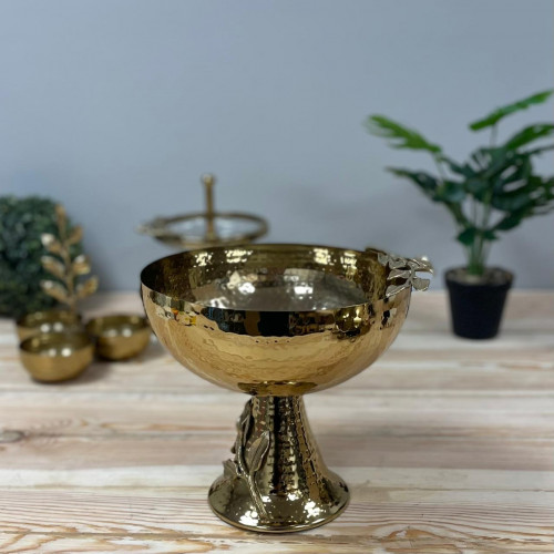 صحن معدن ذهبي هندي شيك بغصن شجرة بقاعدة معدن عريضة...