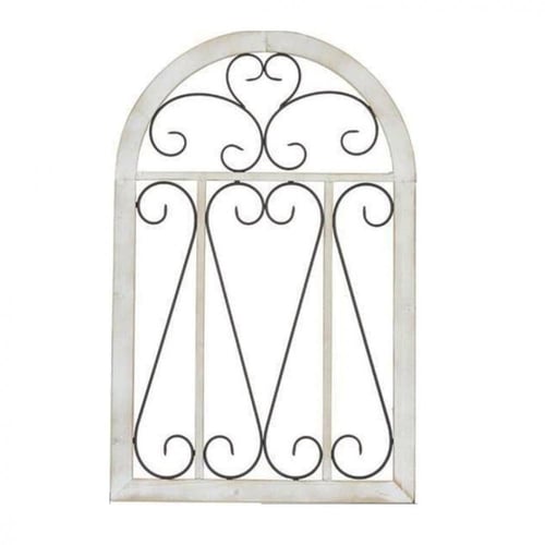 شباك جداري ابيض خشب ريفي انتيك مع حديد اسود وذهبي...