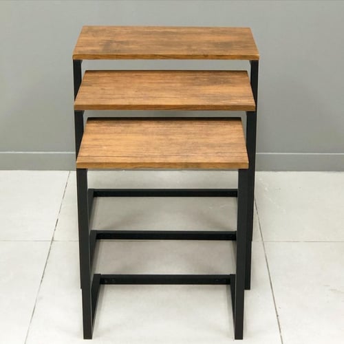 طقم طاولات حديد وخشب 3 قطع