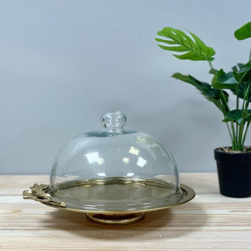 صحن معدن ذهبي هندي شيك بغصن شجرة بقاعدة معدن عريضة...