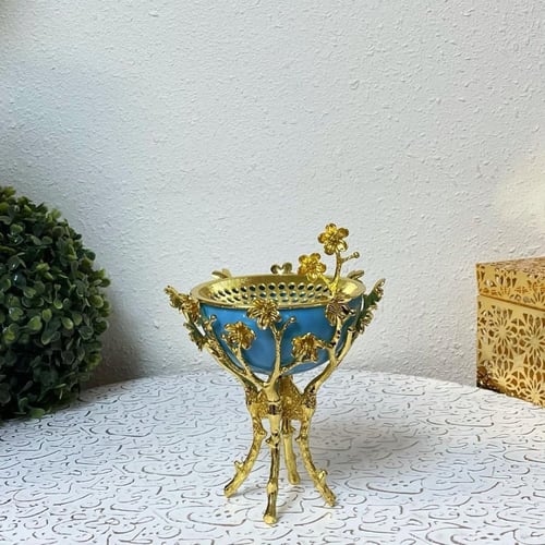 مبخرة ملكية لاغصان الشجر ذهبي و ازرق حديد