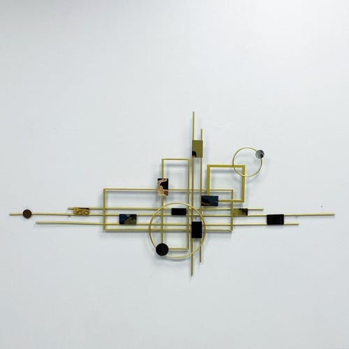 لوحة جدارية حديد ذهبي دوائر واضلاع ذهبية