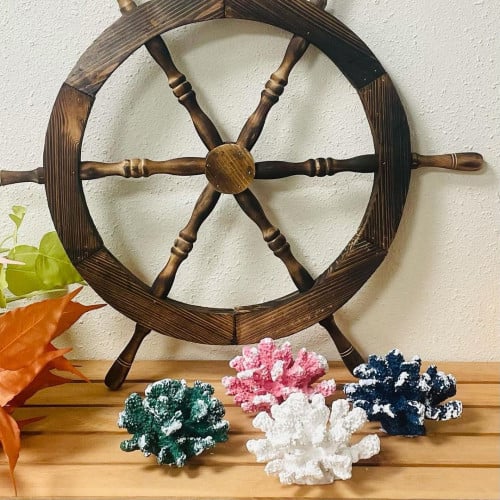 مرجان البحر تحف بحرية سيراميك ملون 4 قطع ابيض واخض...