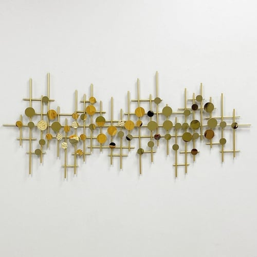 لوحة جدارية حديد ذهبي دوائر واضلاع ذهبية