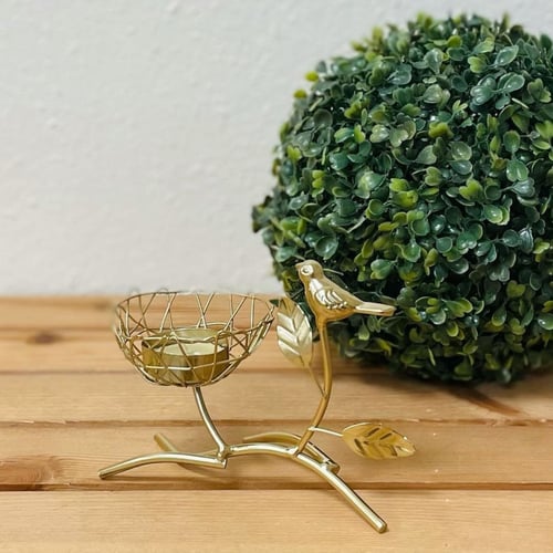 شمعدان ذهبي غصن شجرة مع عصفورة
