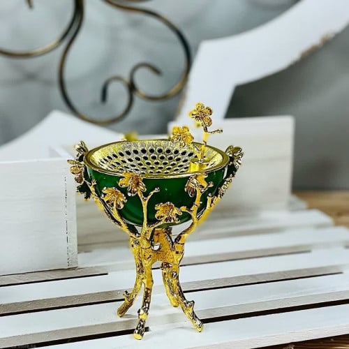 مبخرة ملكية لاغصان الشجر ذهبي و اخضر حديد