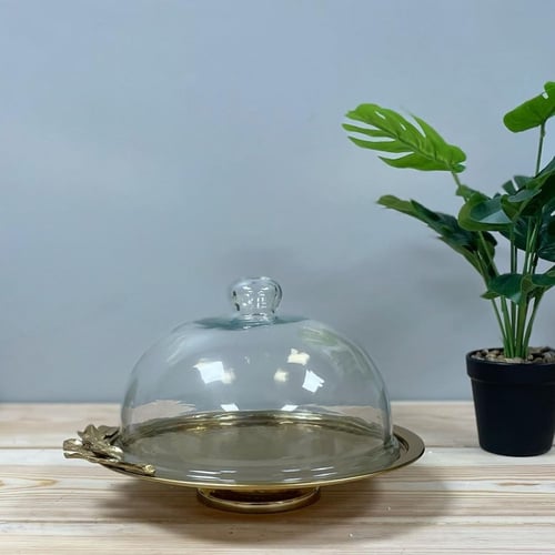 صحن معدن ذهبي هندي شيك بغصن شجرة بقاعدة معدن عريضة...