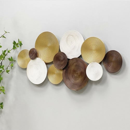 لوحة جدارية حديد دوائر ملون ذهبي وبني