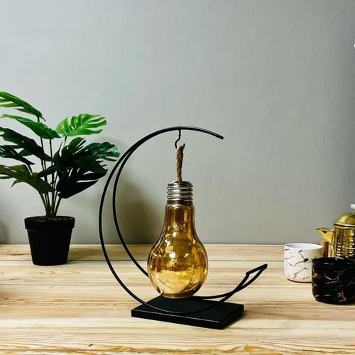 فانوس لمبه مضيئة بالبطارية مع ستاند حديد أسود هلال...