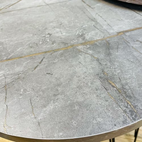 طقم طاولات خدمة وتقديم خشب مدور رسمة رخام رصاصي عر...