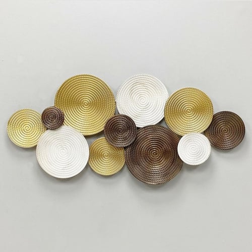 لوحة جدارية حديد دوائر ملون ذهبي وبني