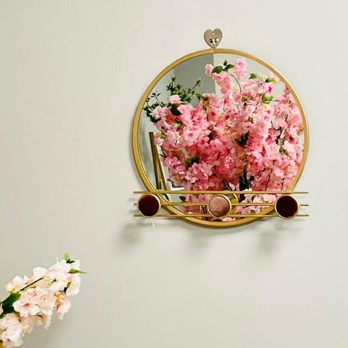 مرايا حديد جدارية ذهبية دائرية مع 3 تعليقات