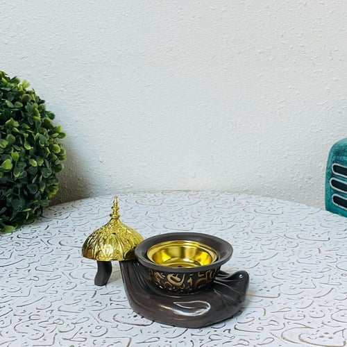 مبخرة سيراميك بني وذهبي