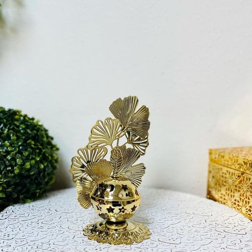 مبخرة ذهبية حديد غصن ورق شجر بنقشة نجوم وهلال فاخر...