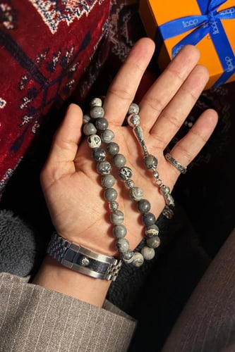 سبحة عقيق اصلي رصاصي