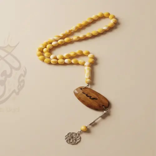 سبحة بكلايت بلون عسلي فاخر 33 حبة مع كسرة عود مروك...