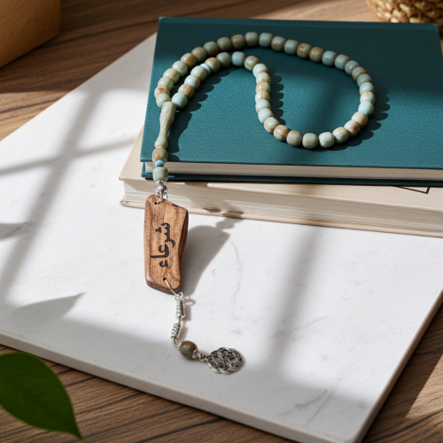 سبحة بكلايت فاخرة لون زيتي منقوش مع كسرة عود مروكي...