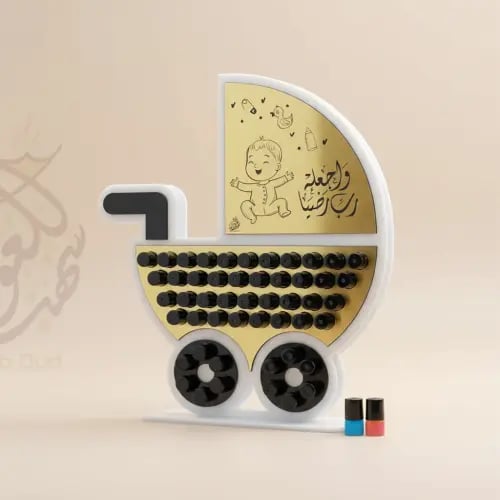 ستاند أكريليك أسود على شكل عربة مواليد يضم 50 نانو...