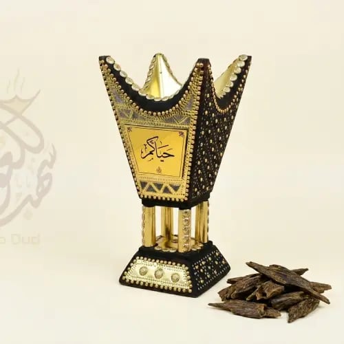 مبخرة رشم حائلية ملكية بالاسم وجهين- خشب أثل طبيعي