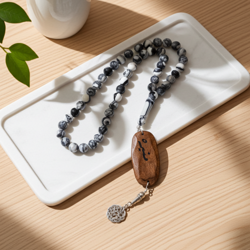 سبحة بكلايت فاخرة لون أبيض منقوش مع كسرة عود مروكي...