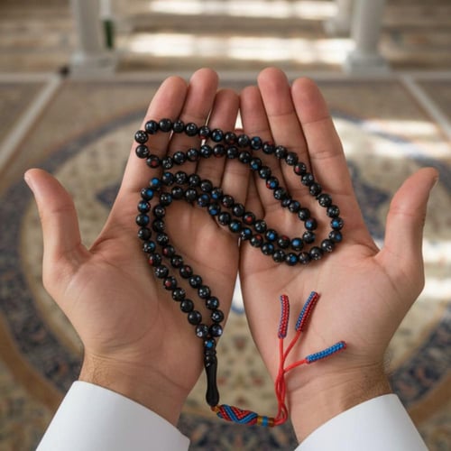 سبحة اليسر مطعمه بالفيروز والفضة كركوشة قطنية