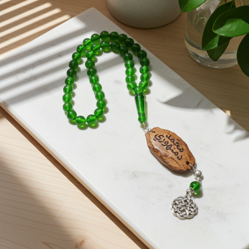 سبحة بكلايت فاخرة لون أخضر شفاف مع كسرة عود مروكي...