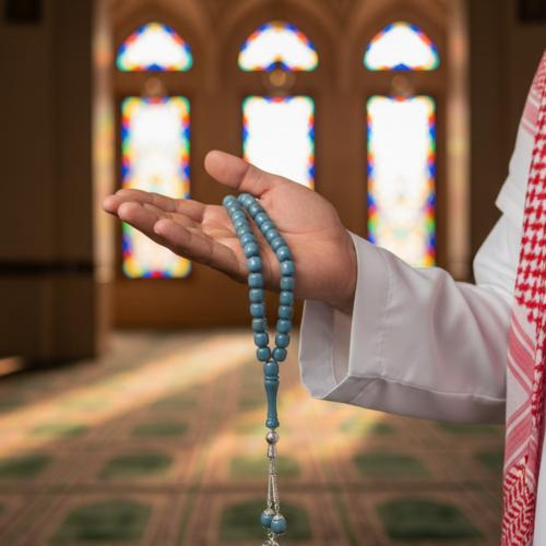 سبحة بكلايت فاخرة لون سماوي مع كسرة عود مروكي حفر...