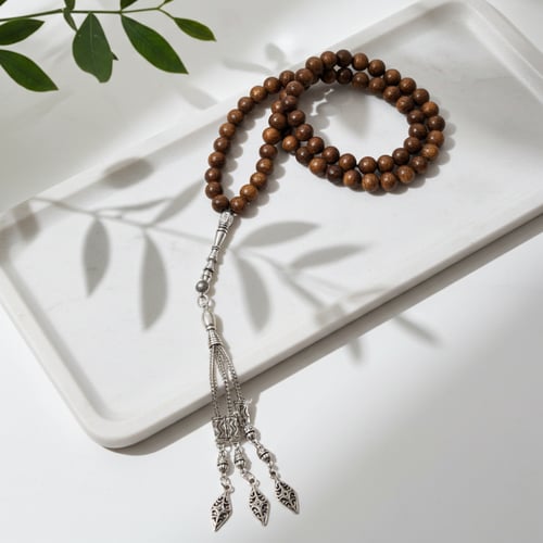 سبحة من خشب العود الطبيعي 99 خرزة معتقة بدهن العود