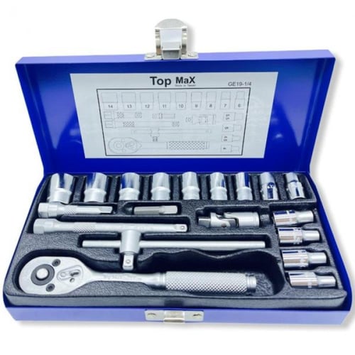 طقم حبوب 1/4" عدد 19 قطعة - توب ماكس
