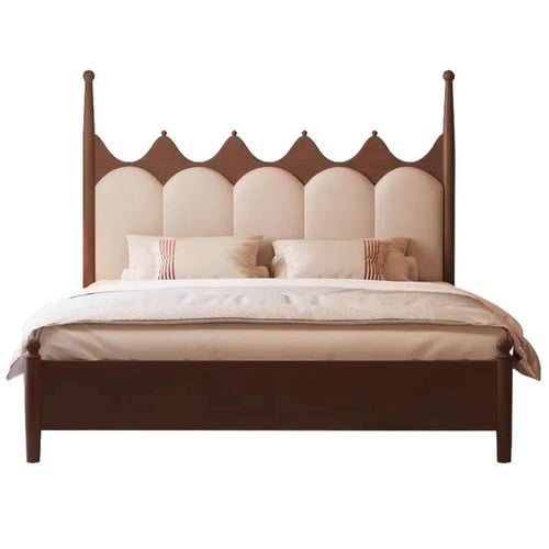 سرير خشبي صلب بتصميم فرنسي كلاسيكي منجد – فخامة مر...