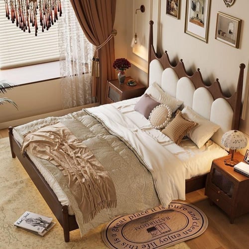 سرير خشبي صلب بتصميم فرنسي كلاسيكي منجد – فخامة مر...